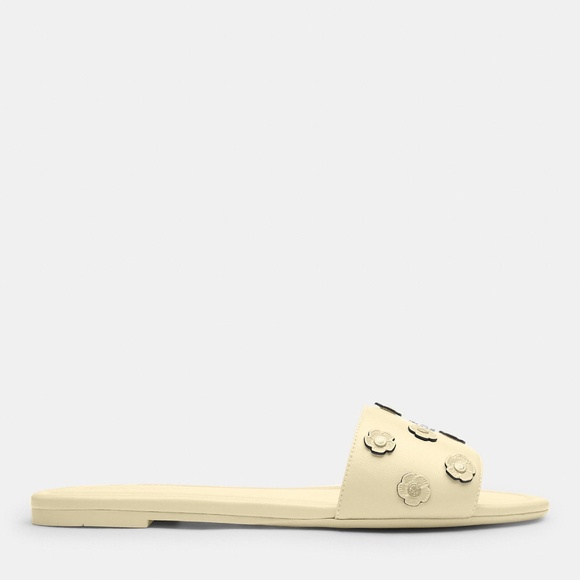New💛Coach Light Yellow Slide Sandal With Tea Rose - Picture 2 of 4